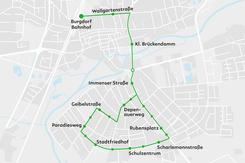 Karte des Linienverlaufs der Route von albus durch Burgdorf