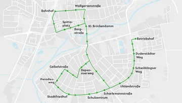 Straßenkarte von Burgdorf mit eingezeichneter Strecke der Linie 907.