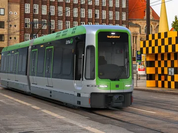 Bildmontage einer TW 4000 Stadtbahn am Steintor Hannover