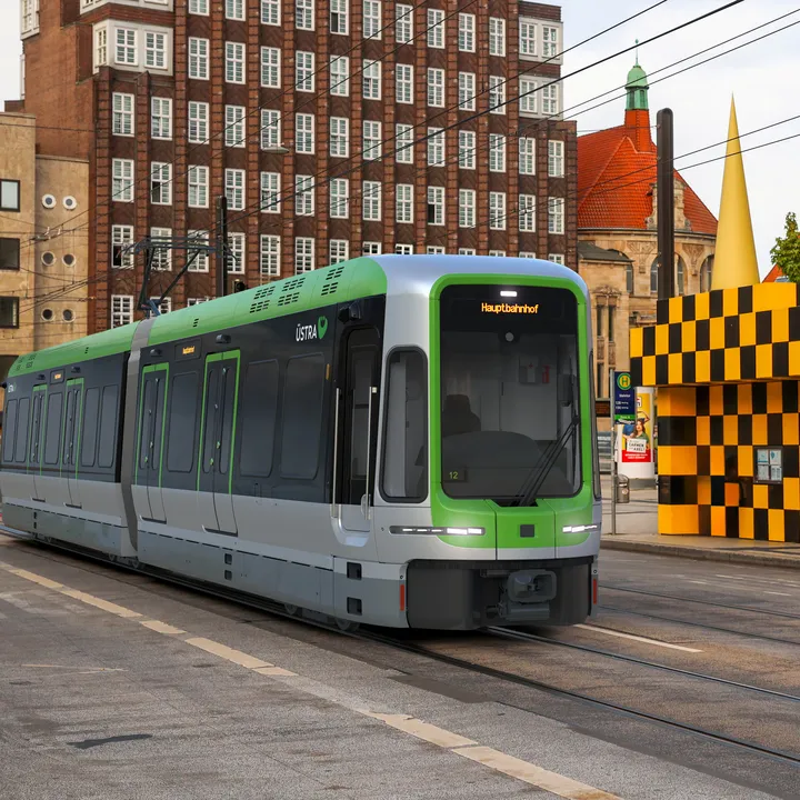 Bildmontage einer TW 4000 Stadtbahn am Steintor Hannover